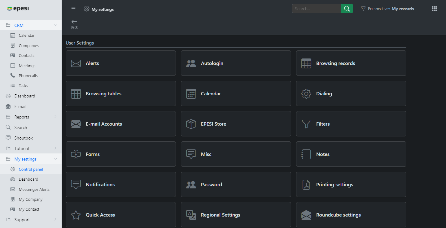 Menu Control Panel