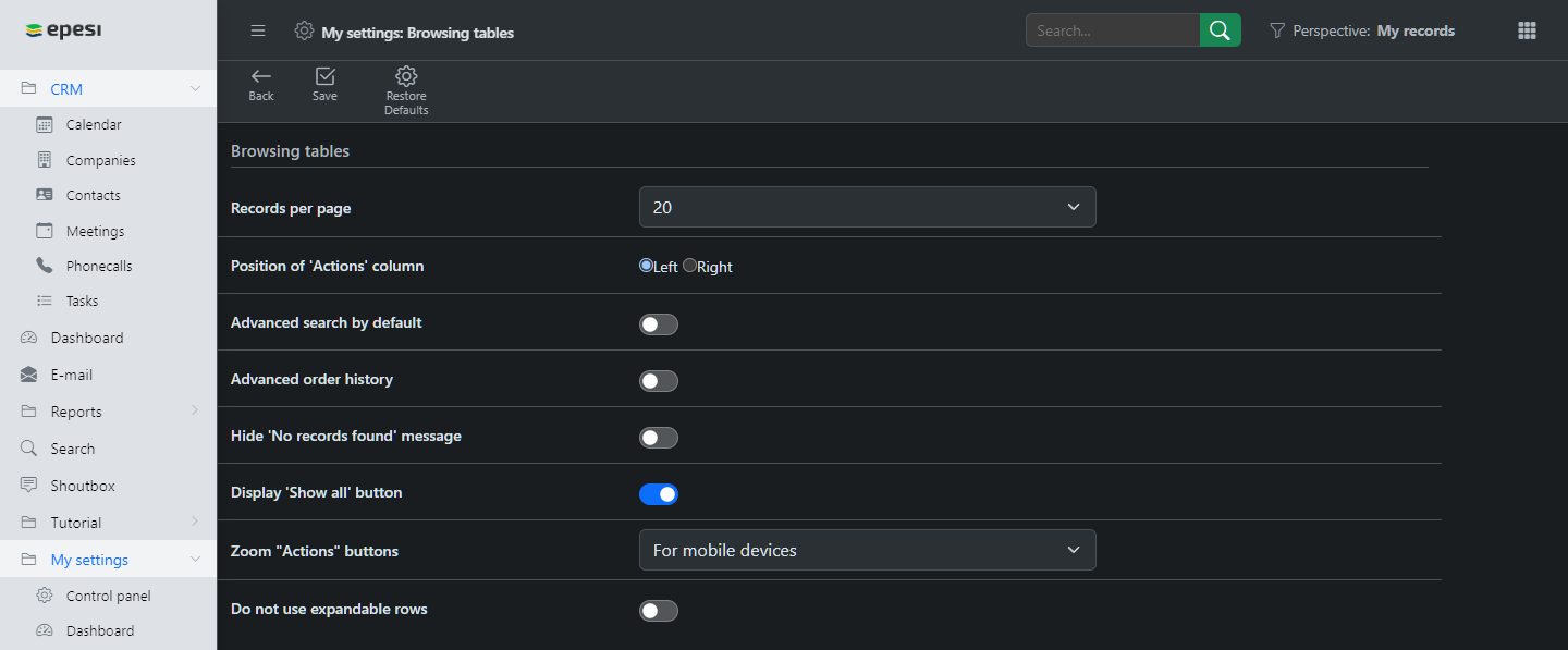 RB Browsing Tables
