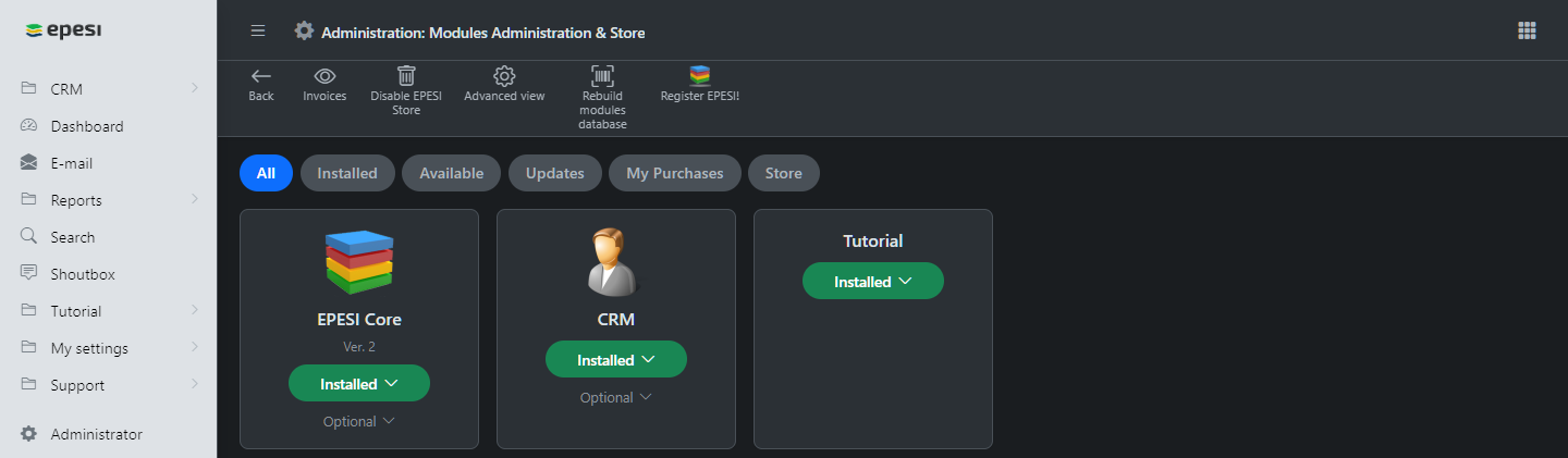 Modules Administration Store