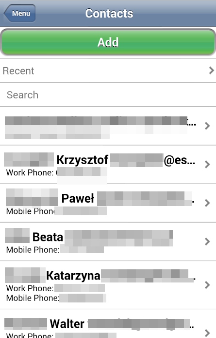 Mobile Contacts View